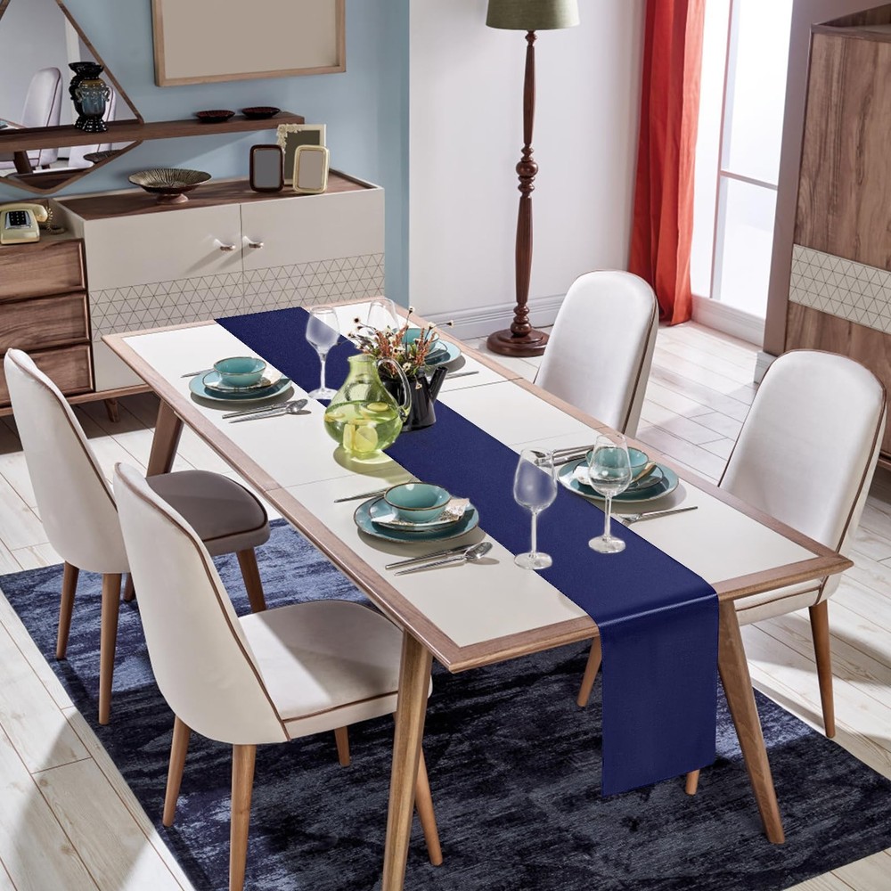 Blue Table Runner 12x108 Inch - 4 Pack Satin Table Runners, Smooth Table Runn...