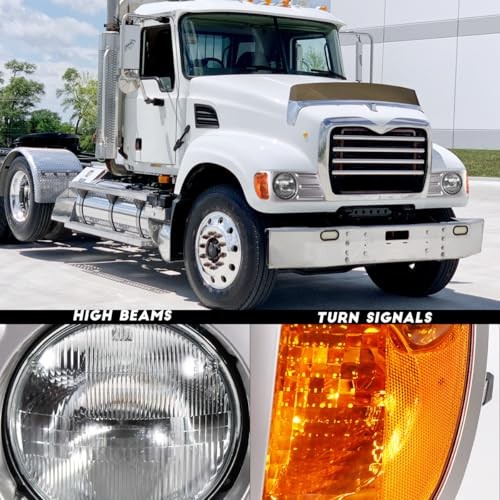 Headlights Assembly fit for Mack CV Replacement Left Driver and Right Grey Pair