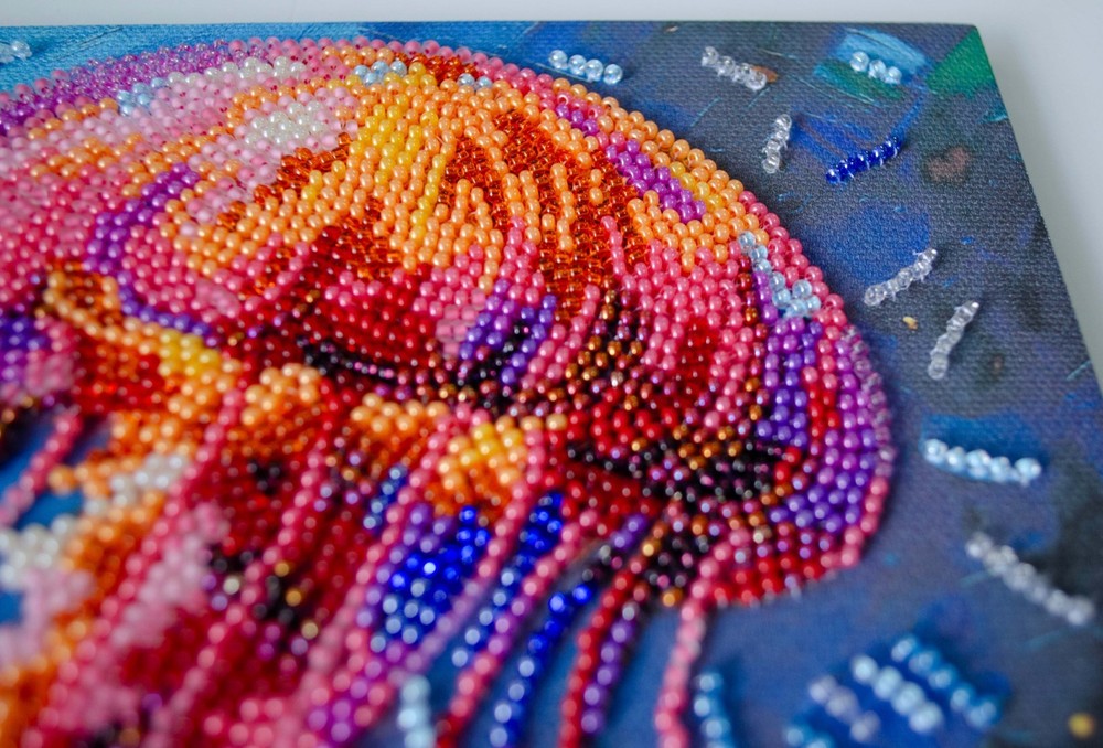 DIY Bead Embroidery Kit "Jellyfish" Beaded stitching needlepoint beadwork