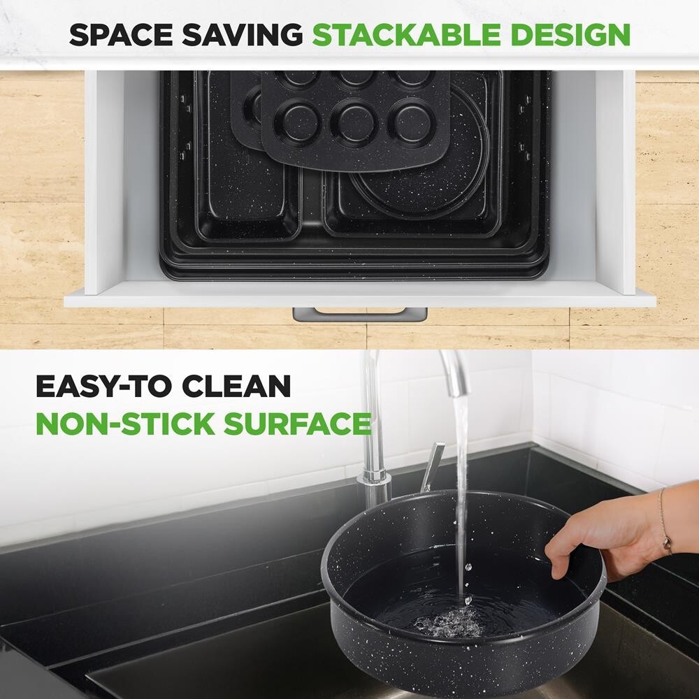 NutriChef 8pcs. Stackable Carbon Steel Bakeware Pan Set- Non-Stick(Black Marble)