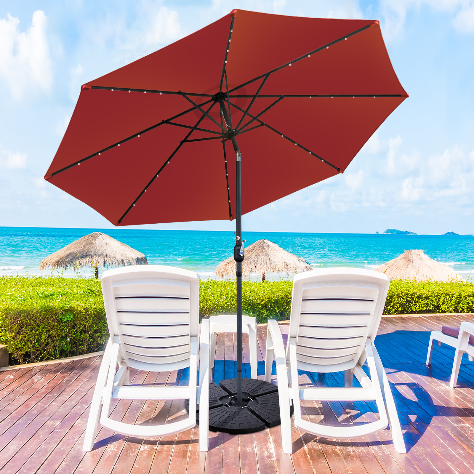 4-Piece Patio Umbrella Base Heavy Duty Cantilever Offset Umbrella Stand w/ Hooks