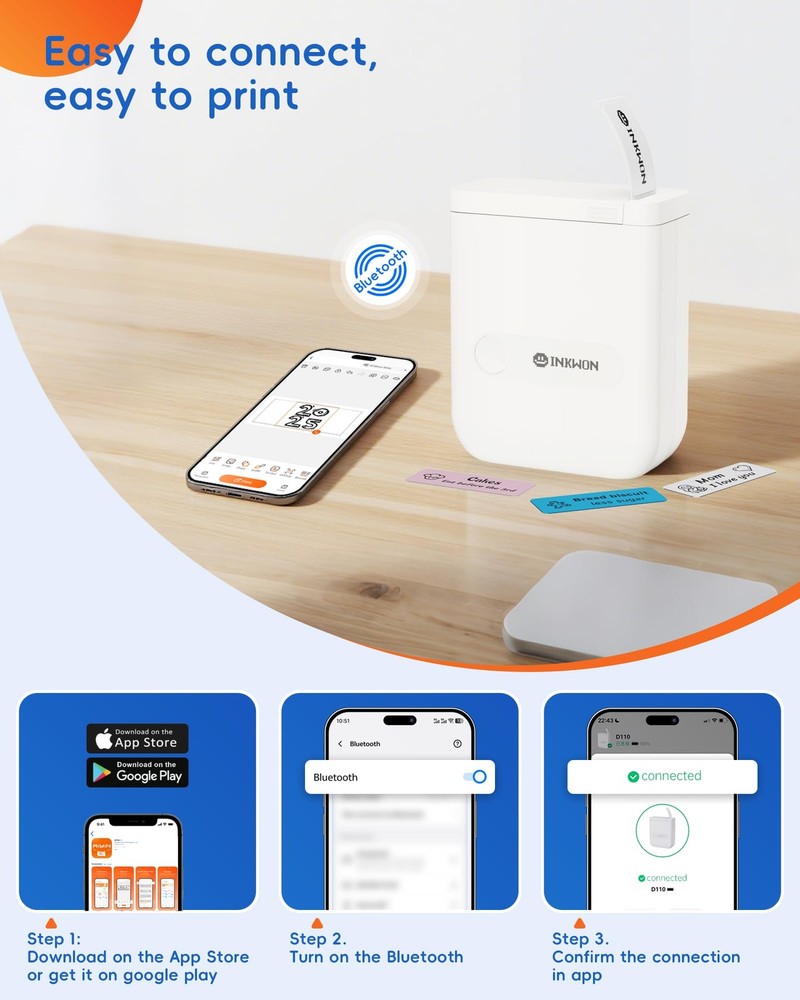 D110 Label Maker Machine with Tape, Bluetooth Mini Label Maker with Various T...