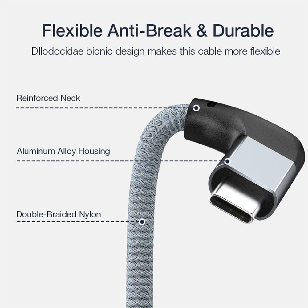 UseBean Right Angle USB C Extension Cable 3.3FT, 90 Degree USB-C GRAY