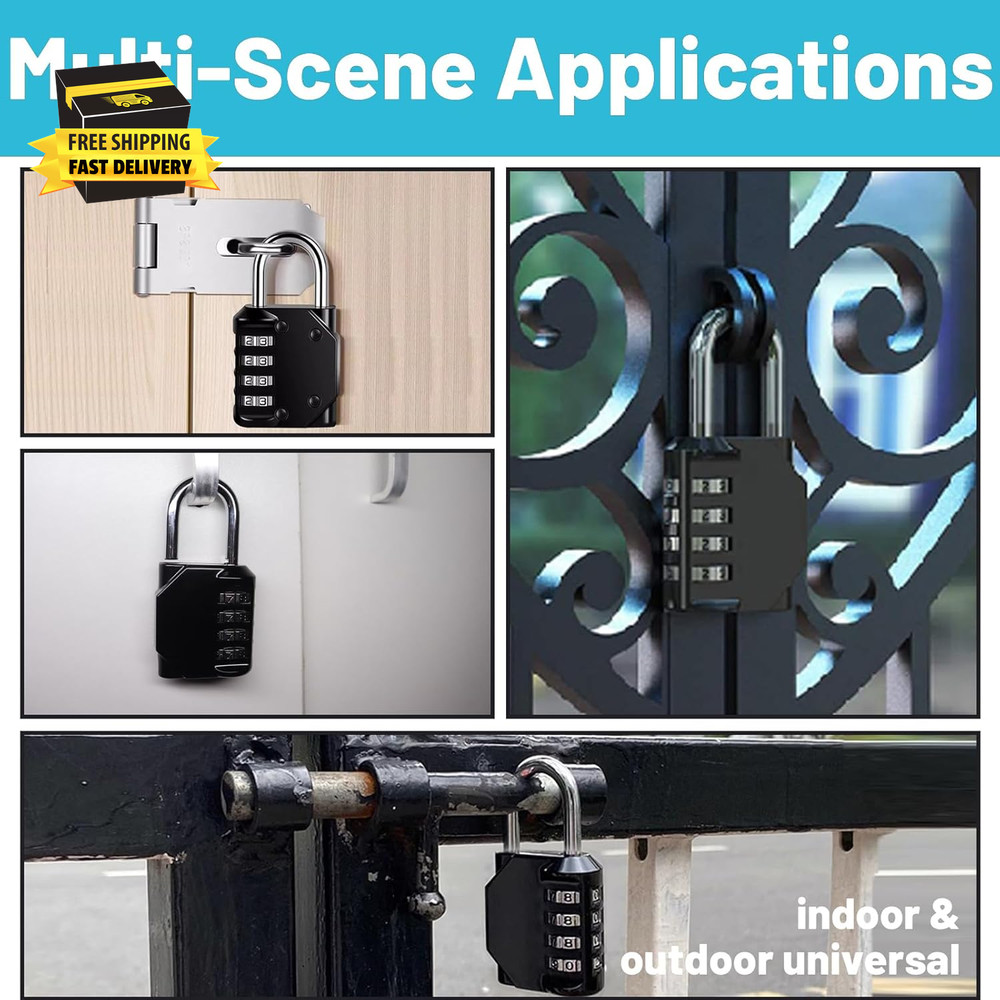 Combination Lock 4 Digit, Resettable Locker Lock,Waterproof Metal Combination Pa