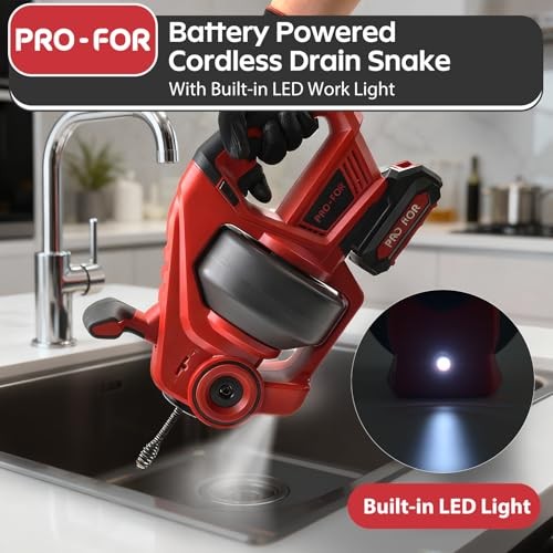 20V Cordless Electric Drain Auger, 25Ft Auto-Feed Drain Snake, Replaceable