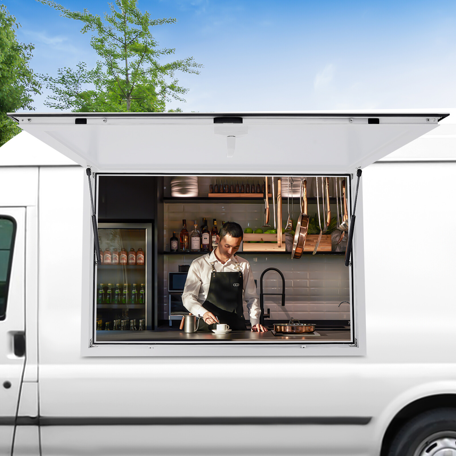 Food Truck Service Door Concession Stand Trailer Serving Window Awning White new