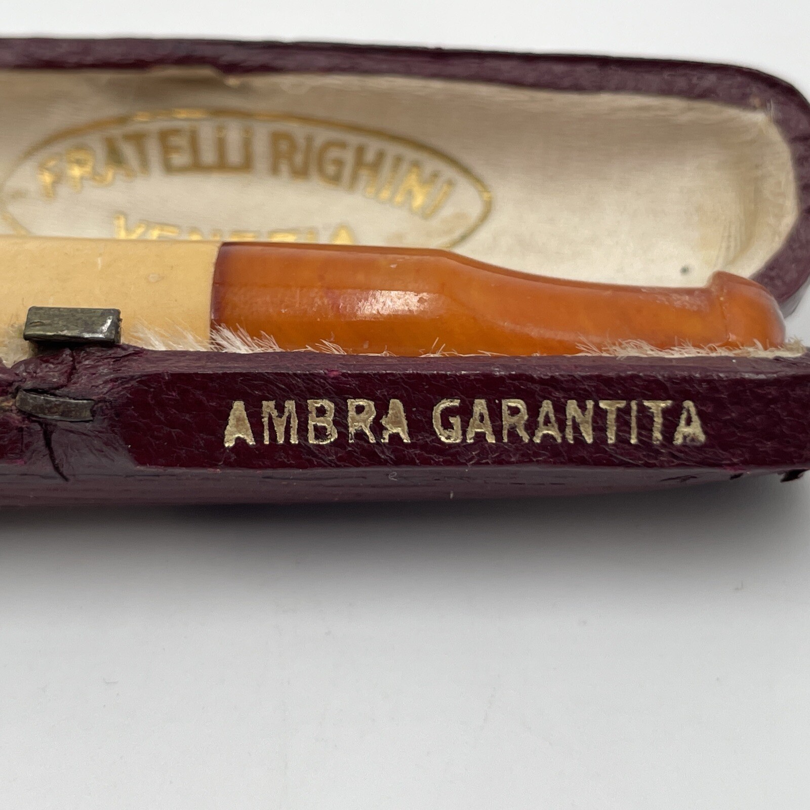 Antique French Cigarette Amber Leather Case Pipe Cigar Fratelli Brothers Italy