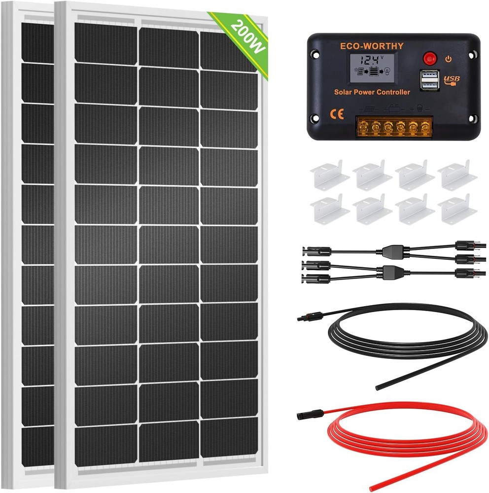 ECO-WORTHY 200W Solar Panel Kit 12V 24V PWM Controller