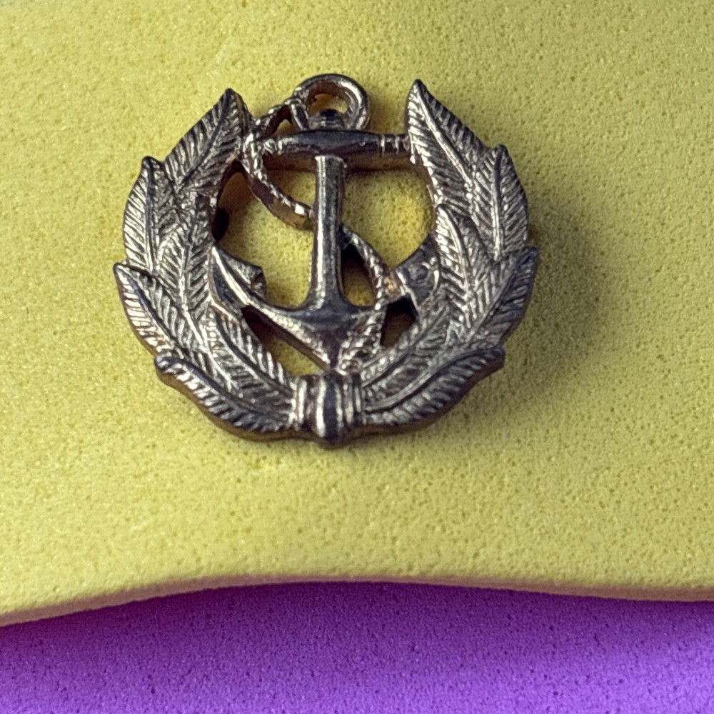 Marine Anchor Inside Lauriel Leaves Gold Toned Pin Back