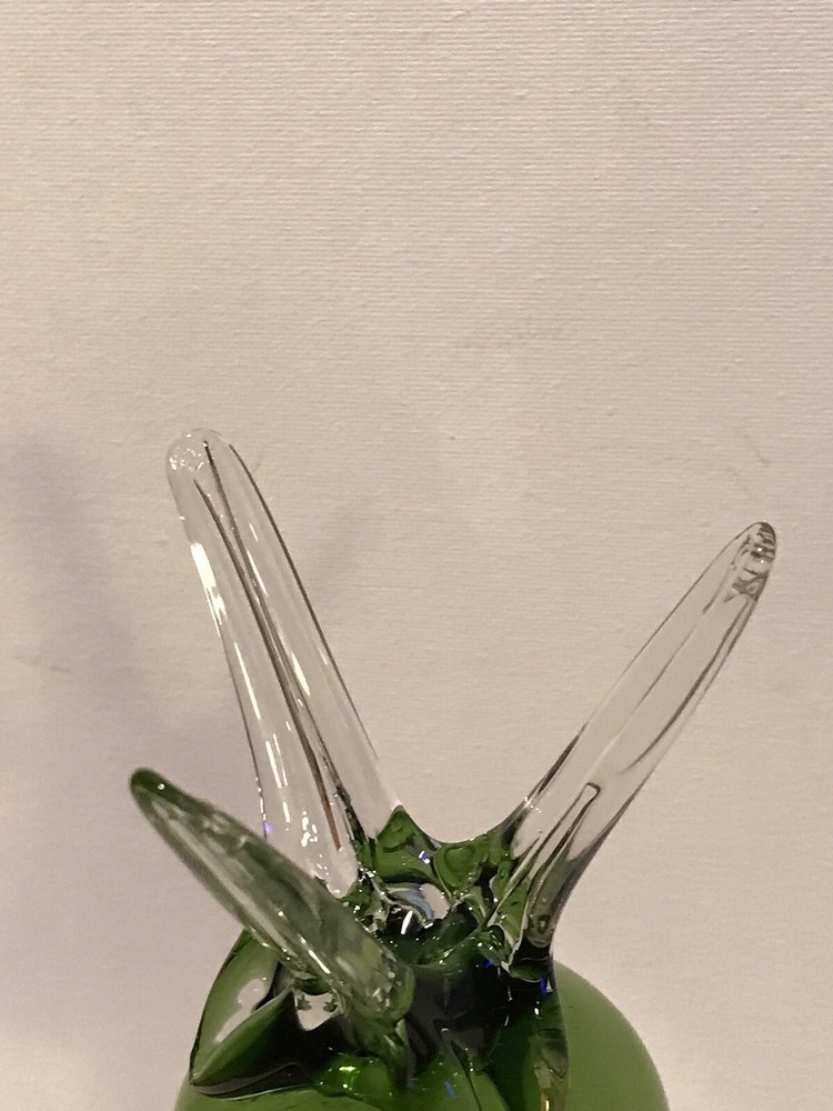 Hand Blown Applied Legs Glass Green Bud Vase