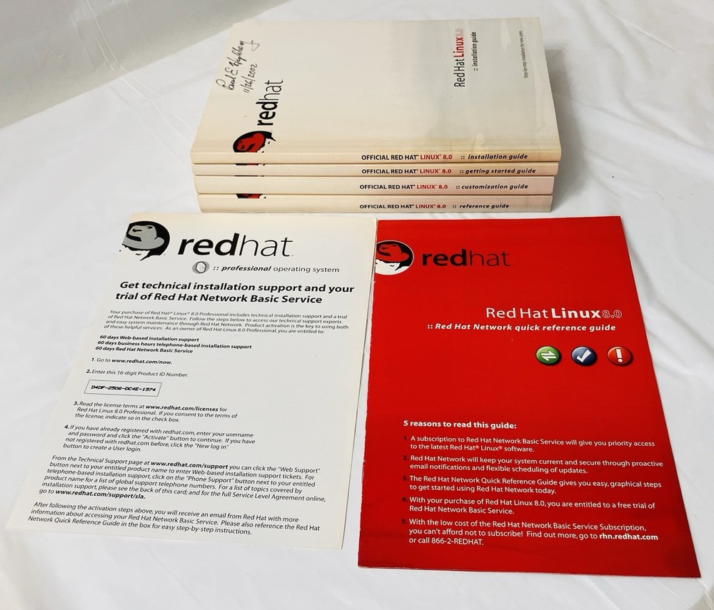 Red Hat Linux 8.0 Manual Set 6 pc Vintage OS Installation Reference Guides 2002
