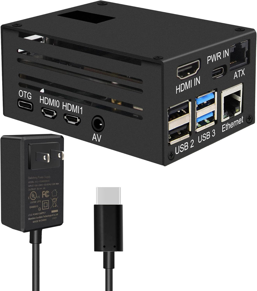 KVM-A3 Kit with Raspberry Pi 4 Case & 20W 5V 4A USB Type-C Power Adapter Compati