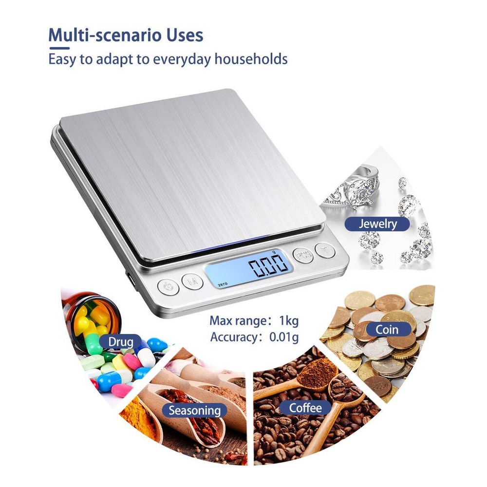 USB Charging Kitchen Scale High Accuracy 1kg Capacity 0.01g Increment