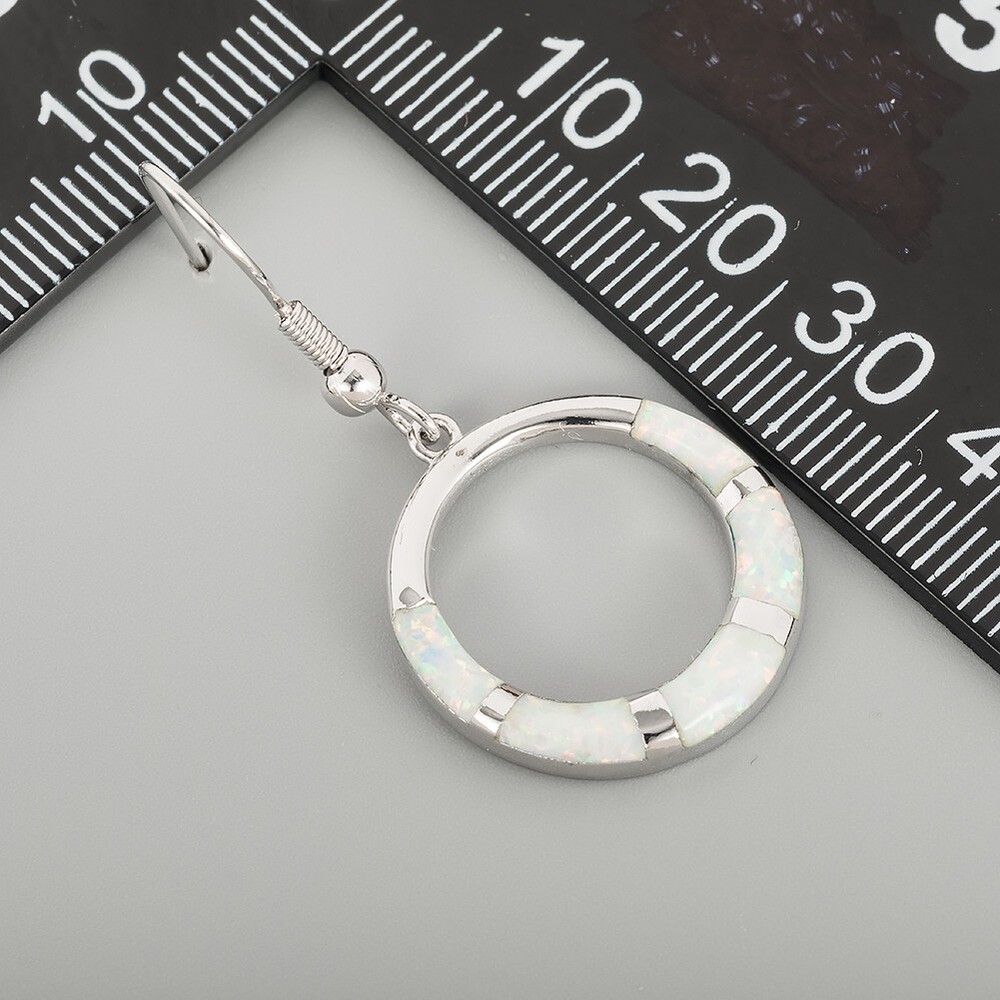 Circular Ring Shape White Fire Opal Silver Jewelry Dangle Drop Earrings