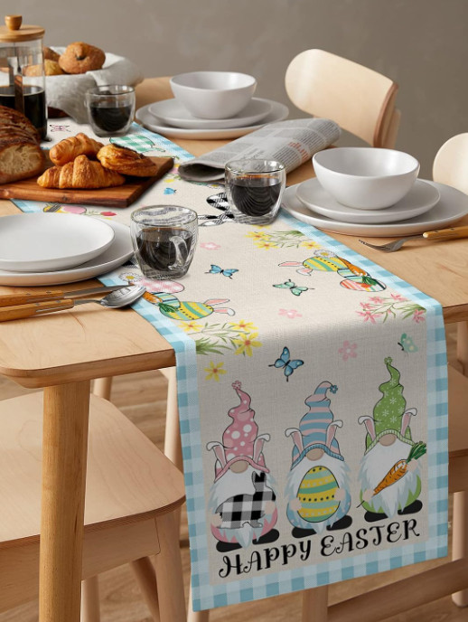 Easter Egg Table Runner 13X90 Bunny Gnomes SpringDecor Easter Table Cover Topper