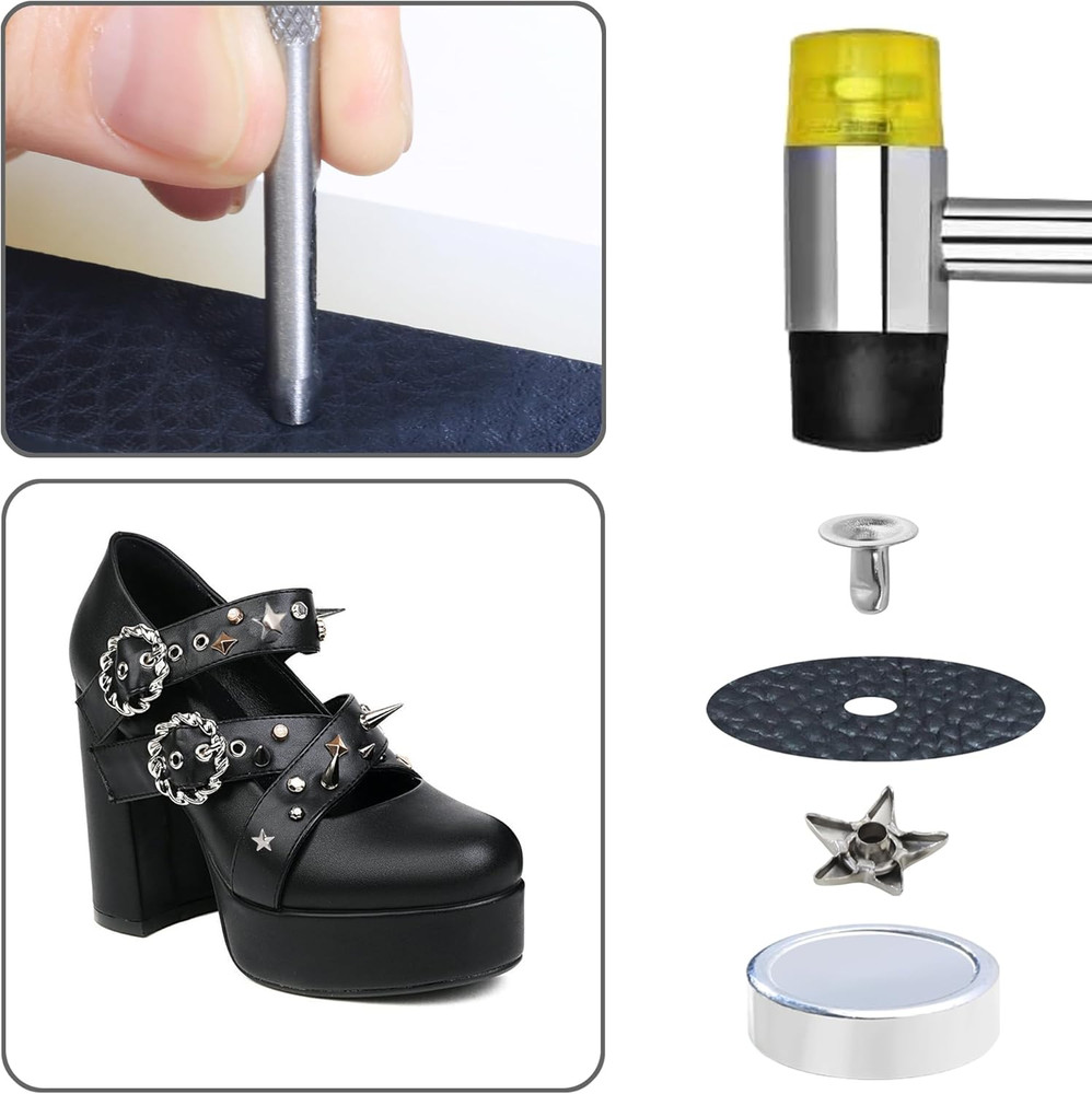 200 Sets Leather Rivets Kit Mixed Sizes Rivets for Leather Star Studs for Clothi