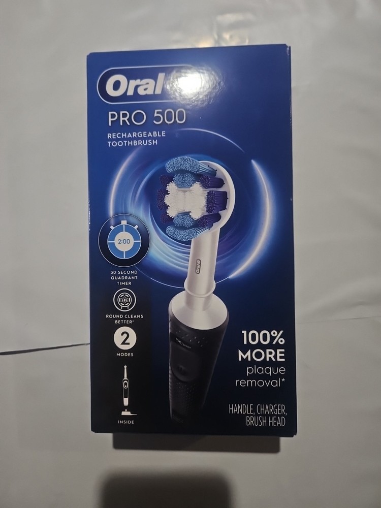 Oral-B Pro 500 Black Rechargeable Toothbrush 2 Modes 30 Second Quadrant Timer