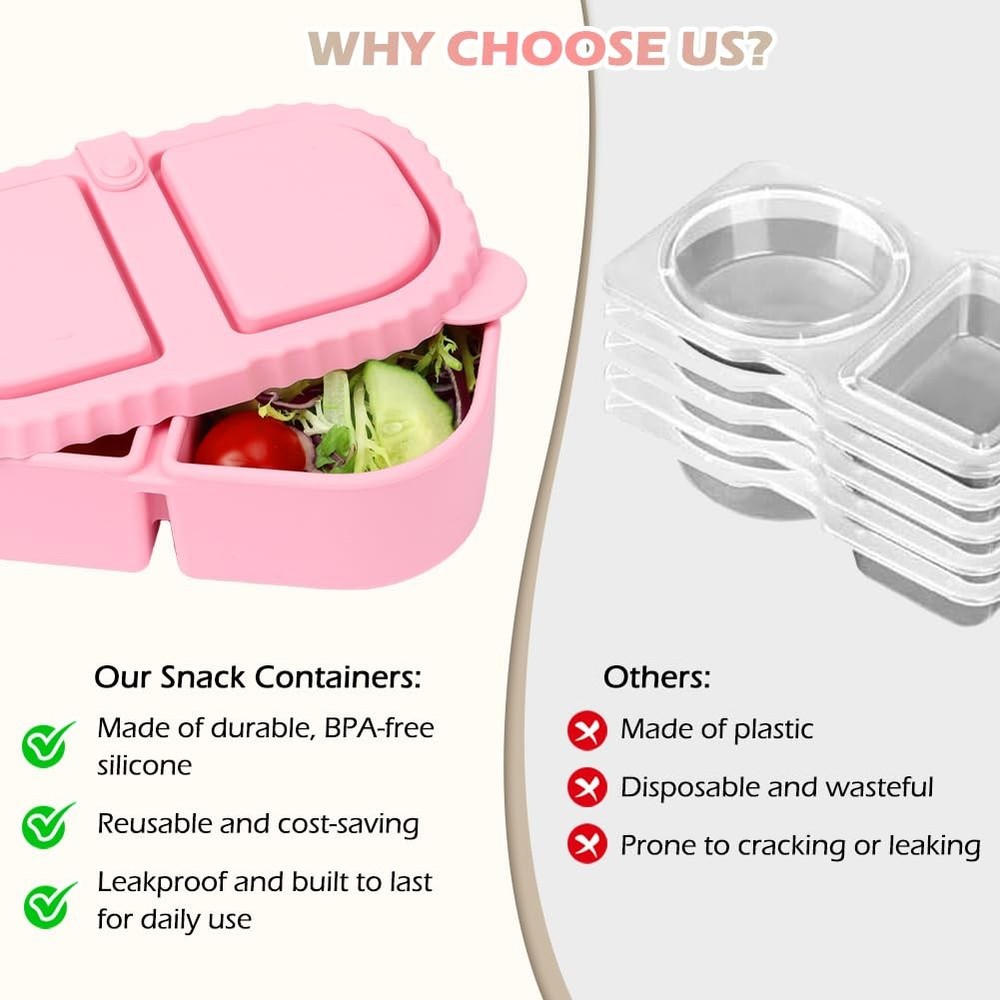 YQL 2 Pack Silicone Snack Containers with Lids, 8.5oz 2Pack(Pink,White)