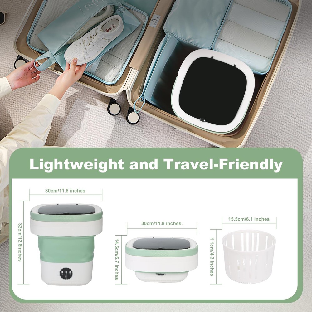 Mini Portable Washing Machine – 12L Foldable Washer with 3 Modes & Blue Light...