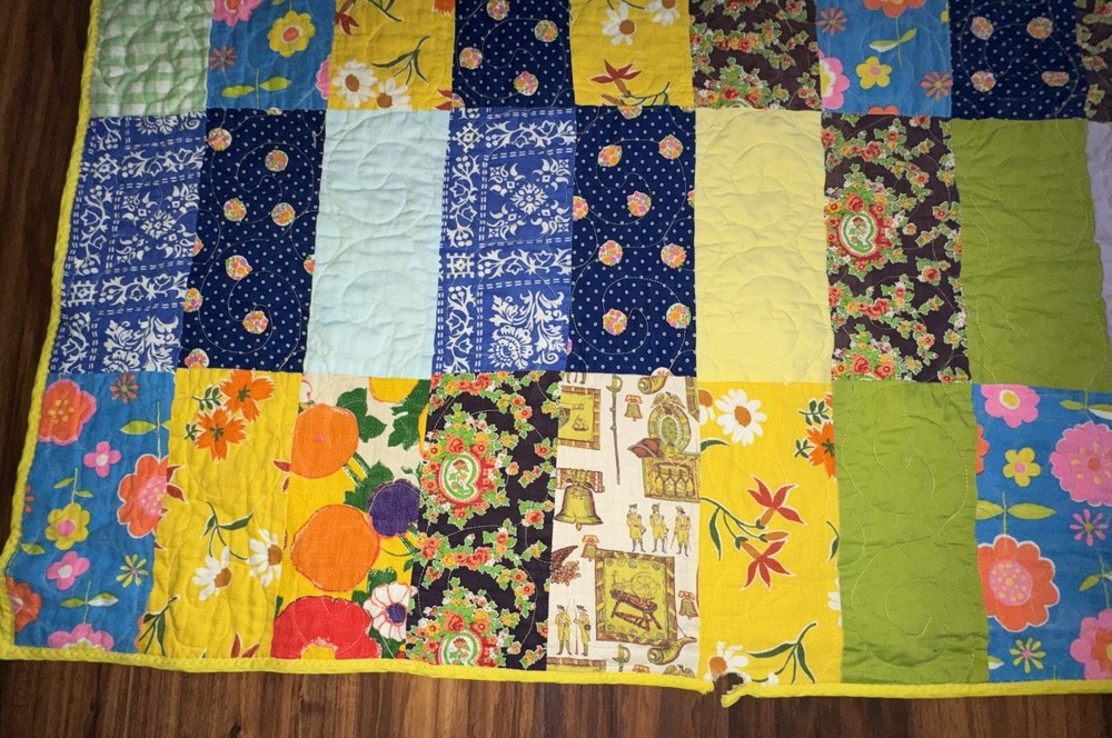 handmade multicolored cotton patchwork quilt featuring a reversible design7by7.5