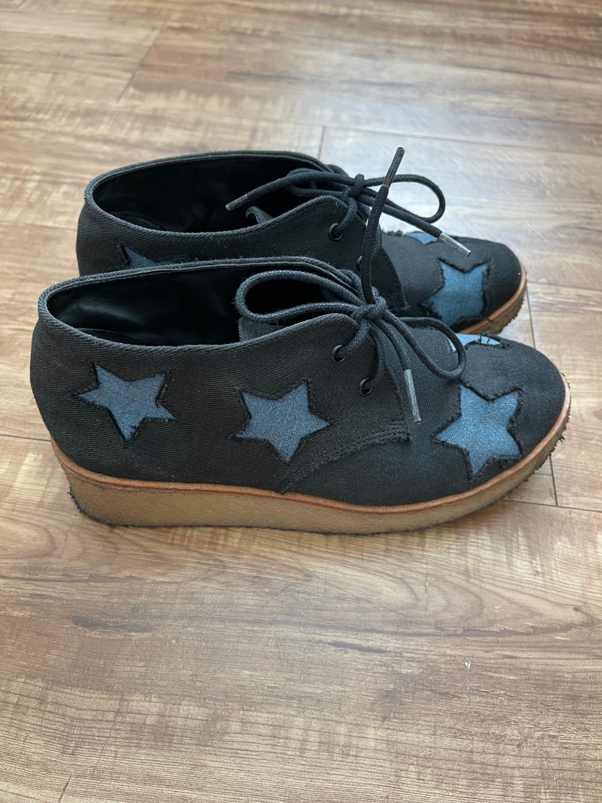 Stella McCartney Kids Black and Blue Canvas Star Lace Up Boots Size 32