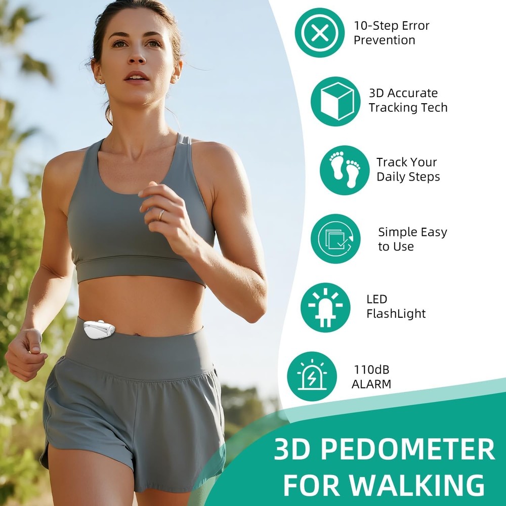 Mini Step Counter for Walking, Simple Step Counter with LED Flashlight & 110dB P
