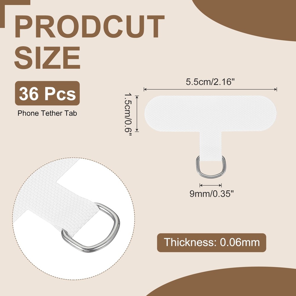 36pcs Phone Tether Tab, Universal t Shape Phone Lanyard Patch, White