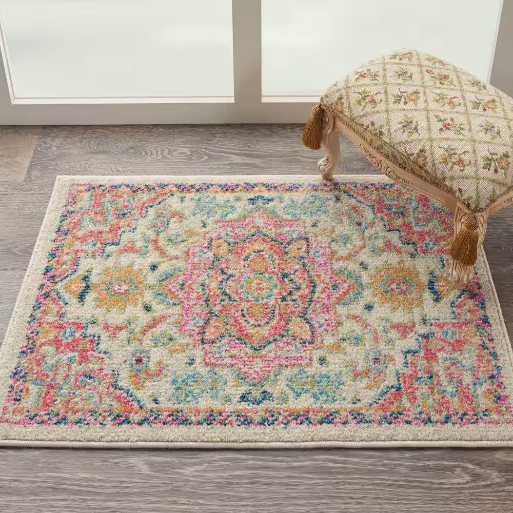 Passion Ivory/Pink Doormat 2 Ft. X 3 Ft. Persian Modern Transitional Kitchen Are