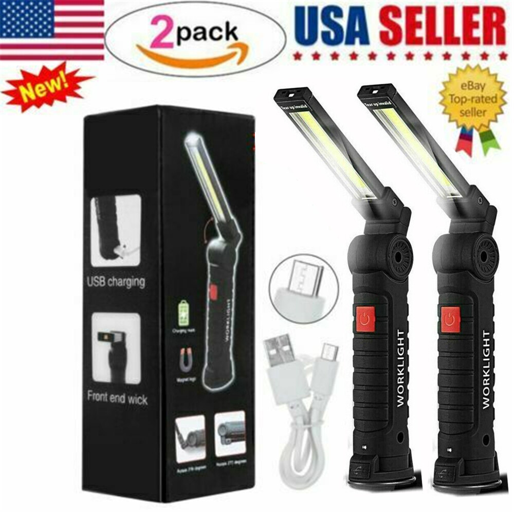 2x USB-COB LED Work Light - Magnetic, Rechargeable Flashlight & Hand Lamp