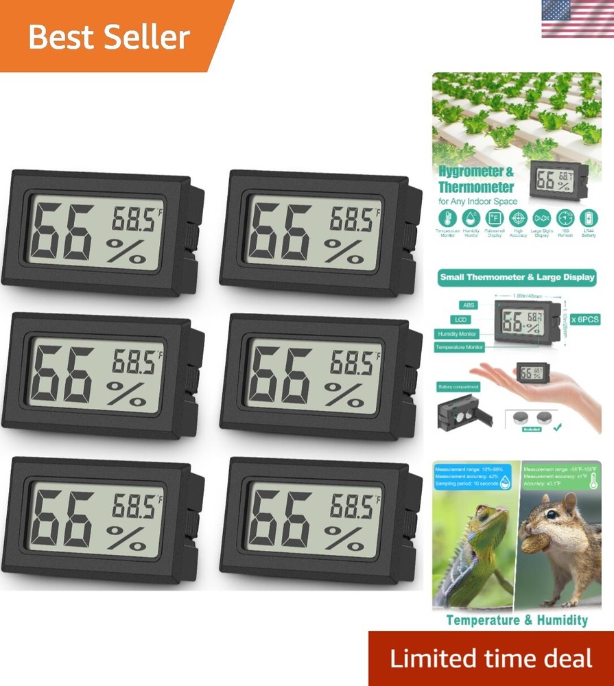 Compact Mini Thermometer & Hygrometer Set with High Accuracy Display - 6 Pack