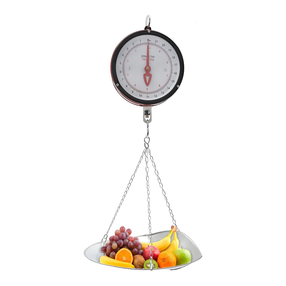 22 lbs Double-Sided Dial Hanging Scale with Durable Tray and Hook