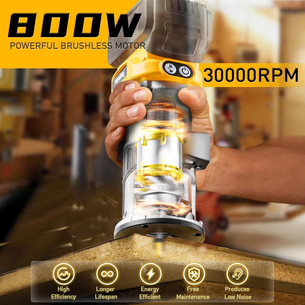 Cordless Compact Router Compatible with Dewalt 20V Battery (Bare Tool), 6 Variab