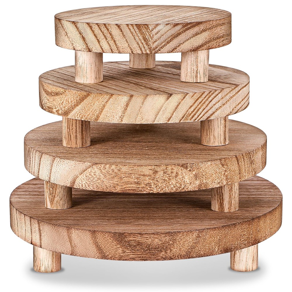 4 Pcs Wood Risers Display Stands Wooden Risers for Table Display Mini Riser S...