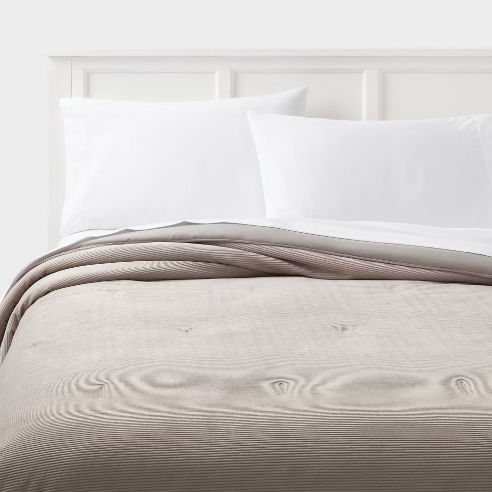 King Corduroy Plush Comforter Light Gray - Room Essentials