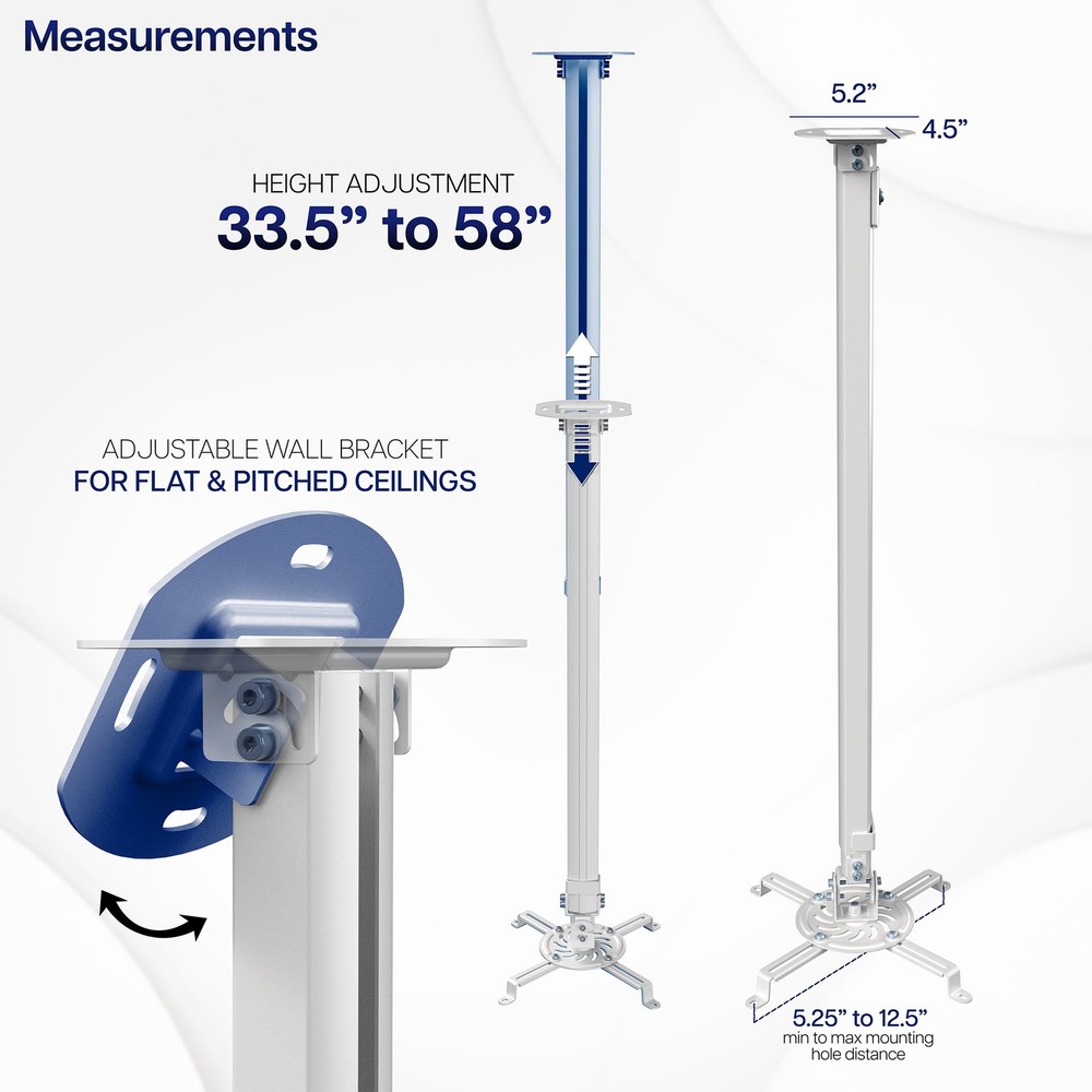 VIVO Universal White Tall Extending Projector Ceiling Mount, Height Adjustable