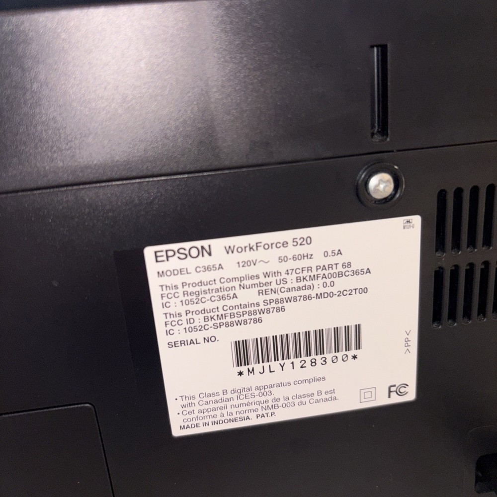 Epson WorkForce 520 C365A Printer Fax Scanner Copier UNTESTED TURNS ON NO CABLE