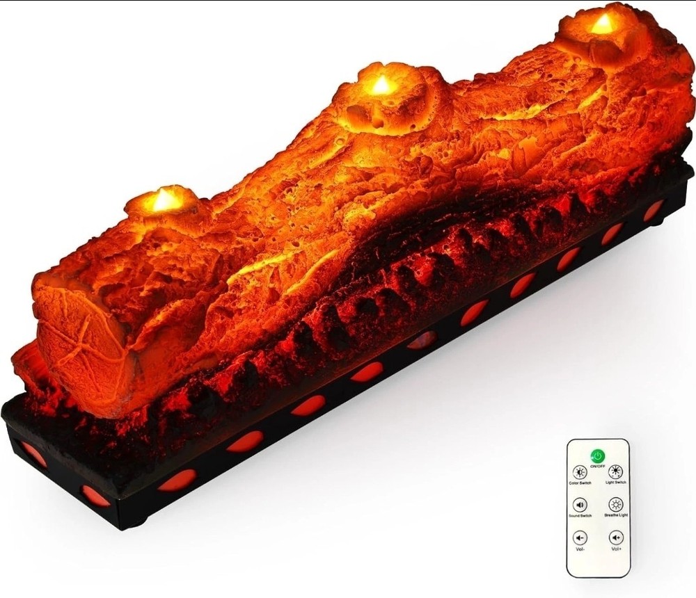 Electric Fireplace Logs Realistic Flame Effect with Candle LED Flame Light USB P