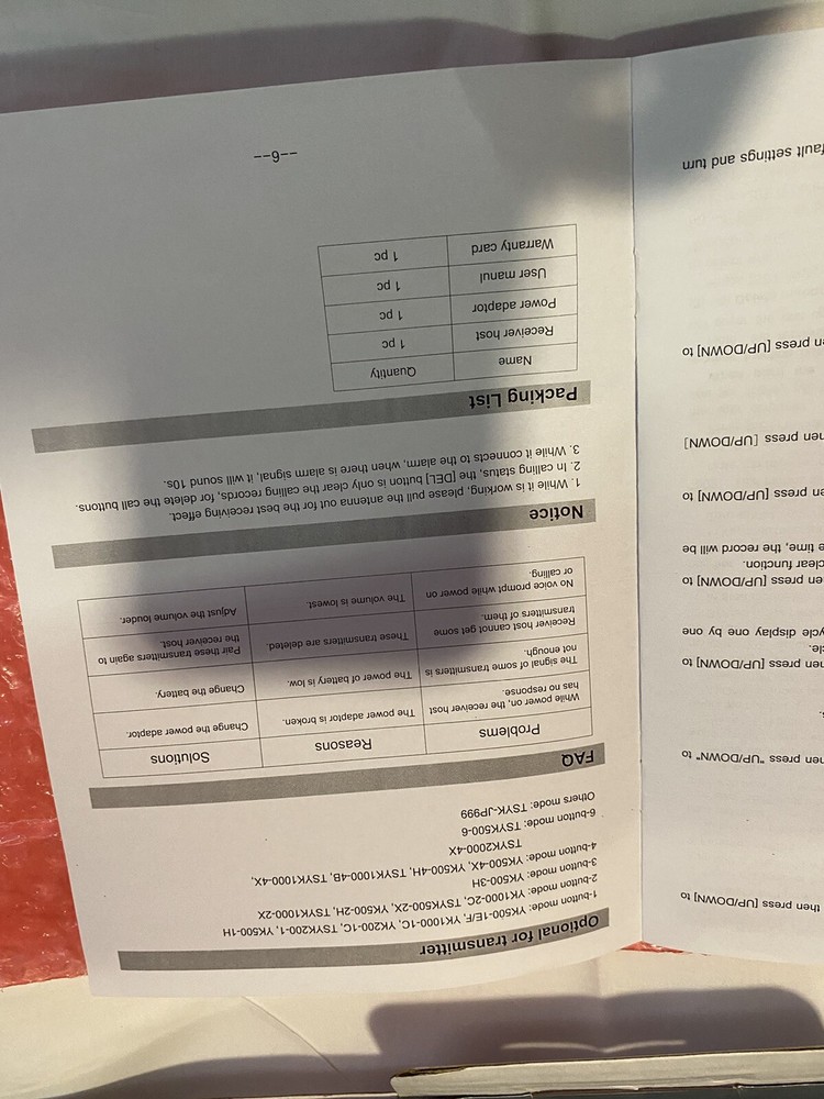 wireless calling system reciever model ZJ-39