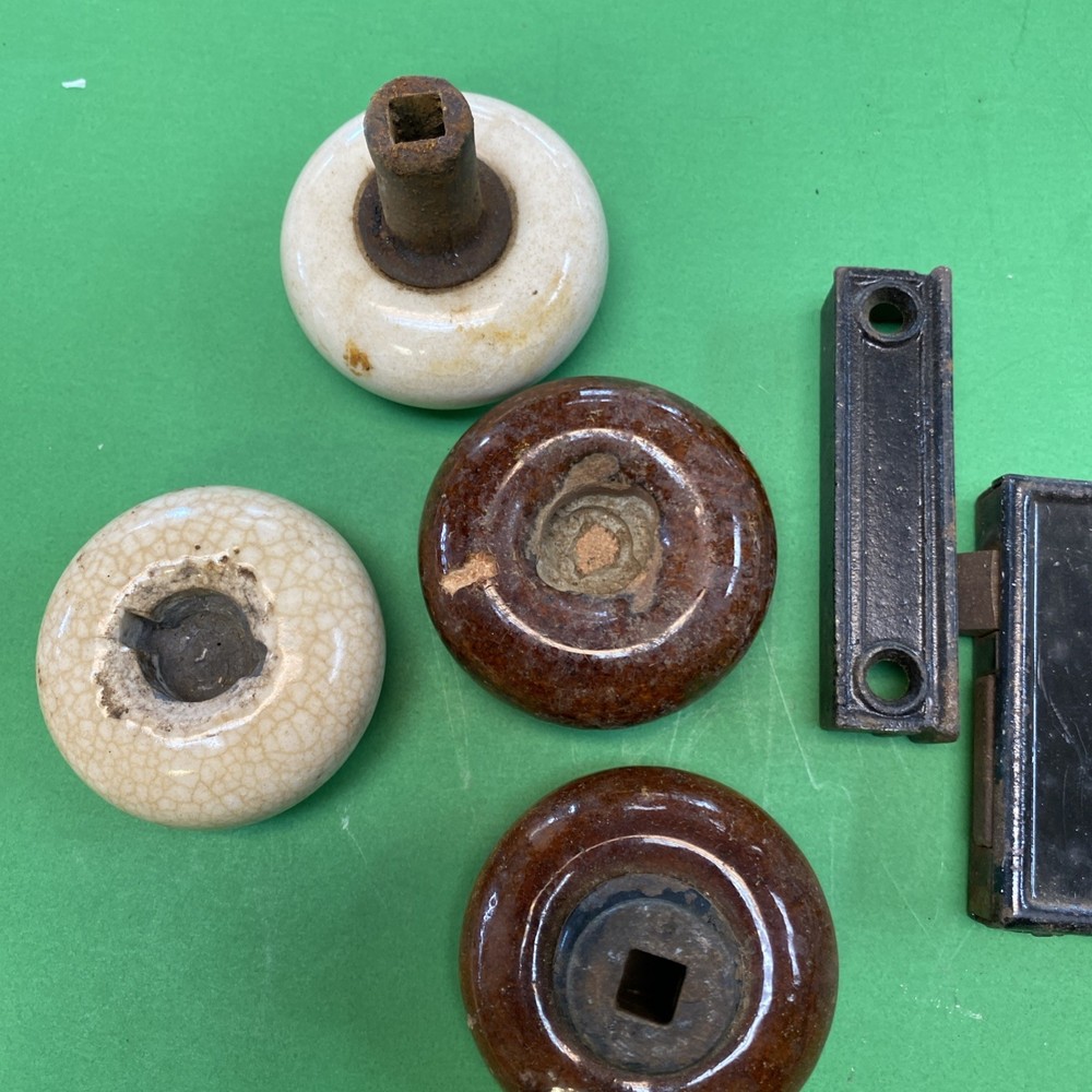 1800’s ORIGINAL EXTERIOR Surface Mount Door Lock With 4 Porcelain Knobs