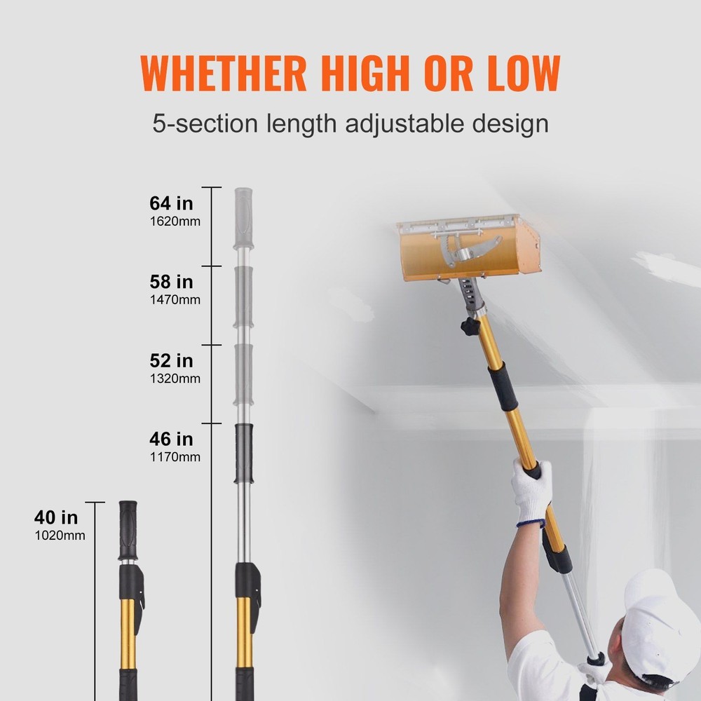 Drywall Flat Box Handle 40''-64'' 5 Section Adjustable Anodized Aluminum
