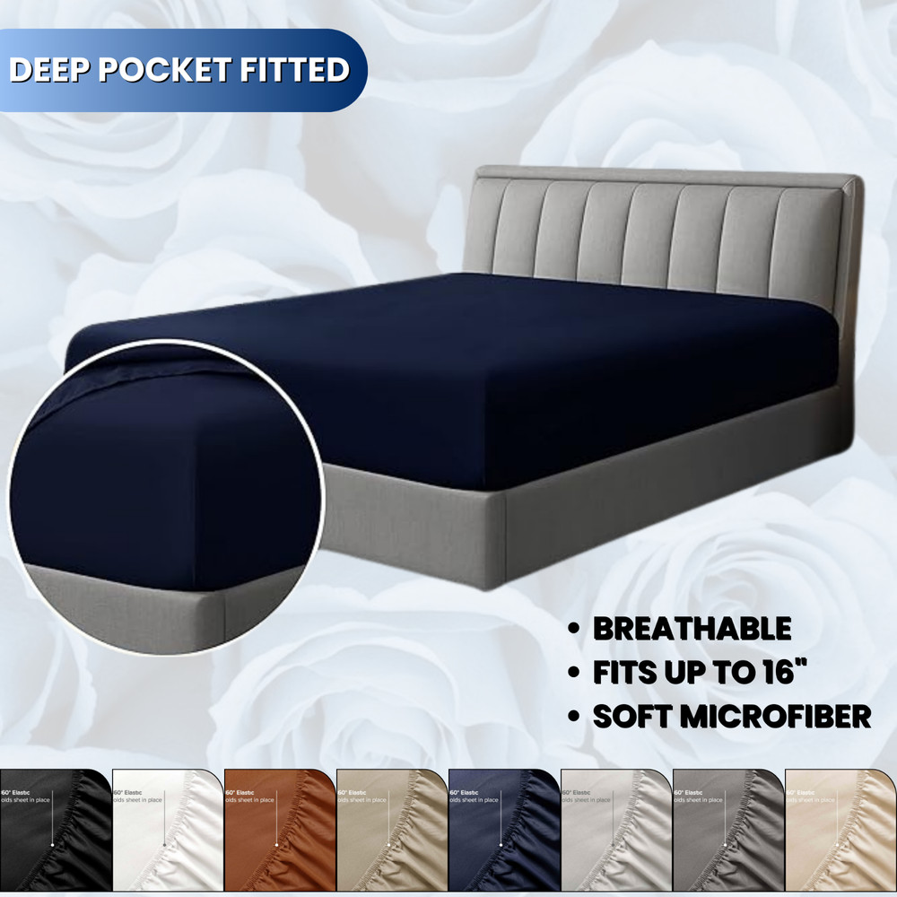 1800 Deep Pocket Fitted Sheet Queen King Fully Elastic Fitted Sheets Bed Sheets