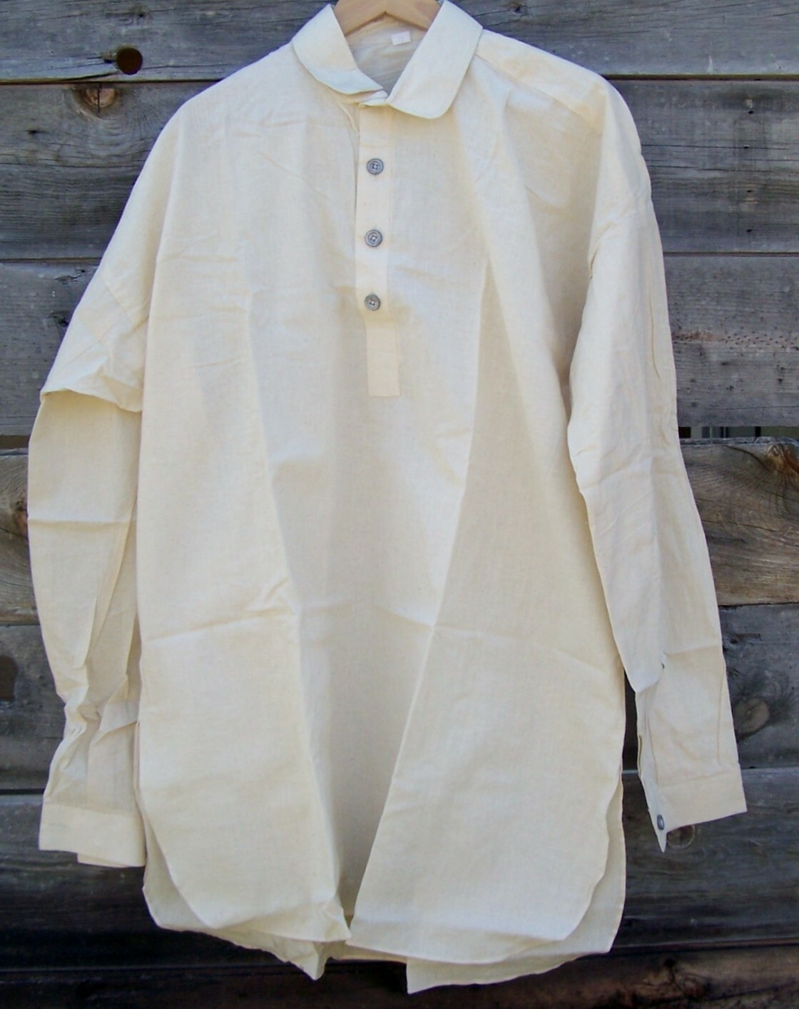 Civil War Off White Muslin Shirt with Pewter Buttons  Large