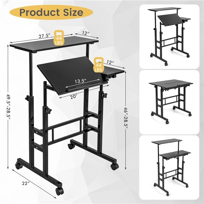 OFFICEJOY Adjustable Computer Desk Mobile Stand up DeskTilting Workstation