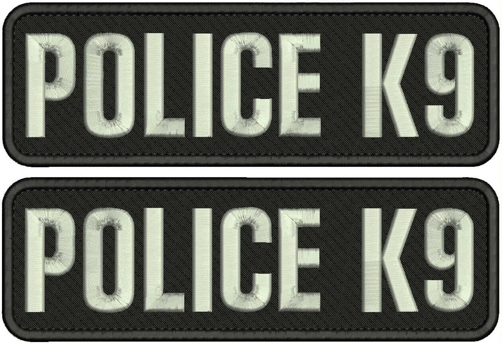 POLICE K9 EMBROIDERY PATCH 10X3'' HOOK ON BACK SILVER ON BLACK