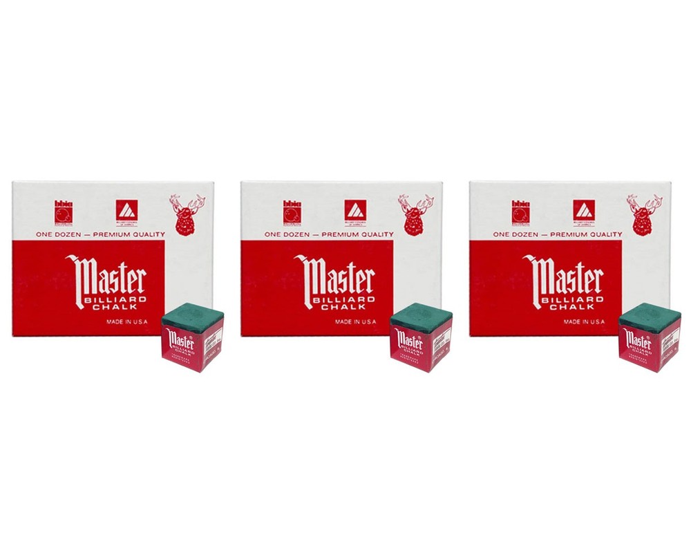 Master Billiard/Pool Cue Chalk - Forest Green - 3 Pack/36 Pieces