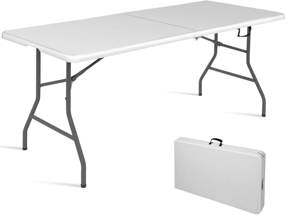 SPSUPE 6' Folding Table, Portable Rounded Corners Plastic Picnic Table with Hand