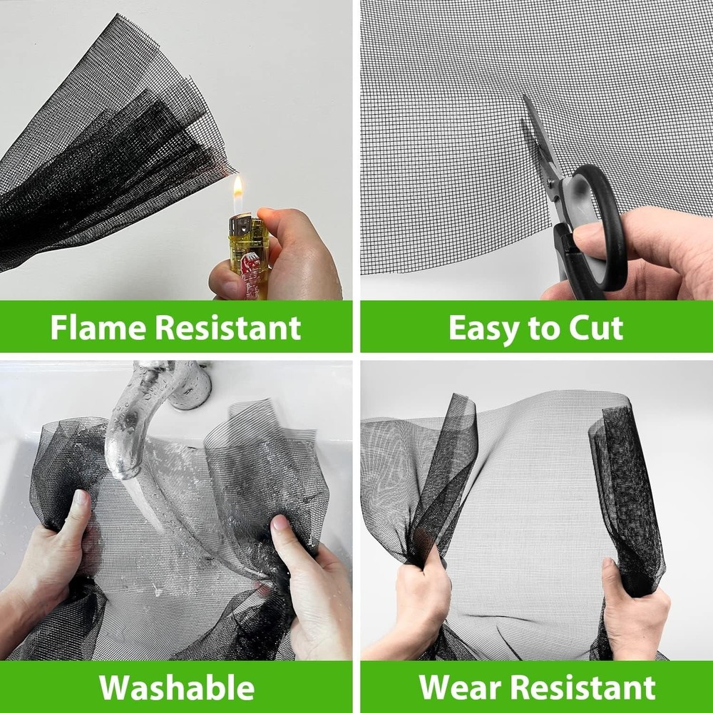 Window Screen Replacement Mesh Roll Adjustable for Patio Sliding Doors 48"x118"