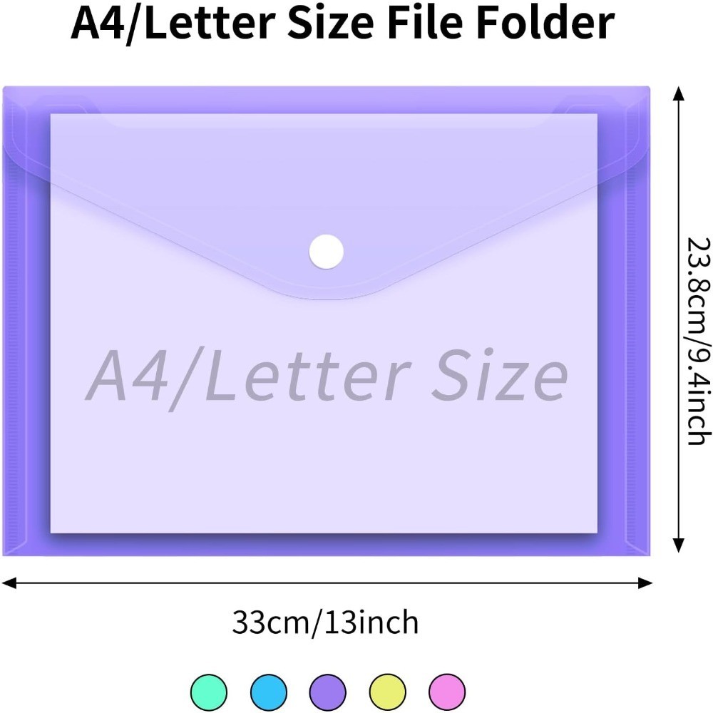 Plastic Envelopes with Snap Closure Poly Document Folders A4 Letter Size for