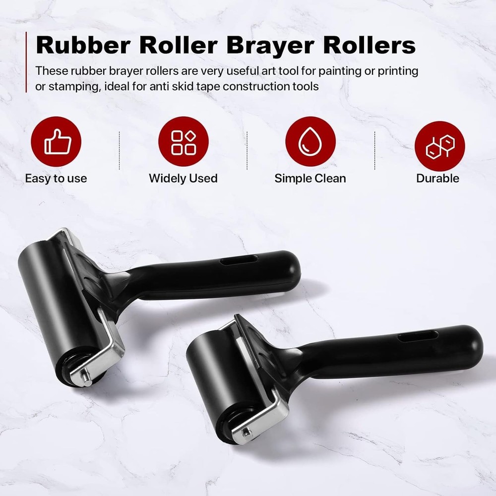 Durable Rubber Brayer Rollers Set - Ideal for Printmaking, Inking, and Crafting