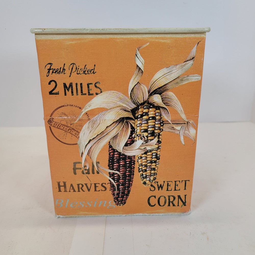 Retro Sweet Corn Advertisement Tin Handled Basket